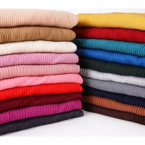Muslim Crinkle Jersey Scarf Women Winter Warm Plain Elasticity Pleated Cotton Shawls and Wraps Headband Large Size Hijab Scarves
