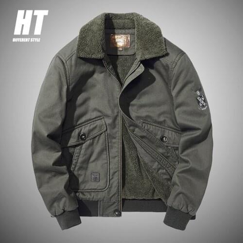2021 Autumn Winter Bomber Jacket Men Warm Thicken Casual Solid Windproof Mens Cargo Jacket Parka Fur Collar Army Tactical Coats