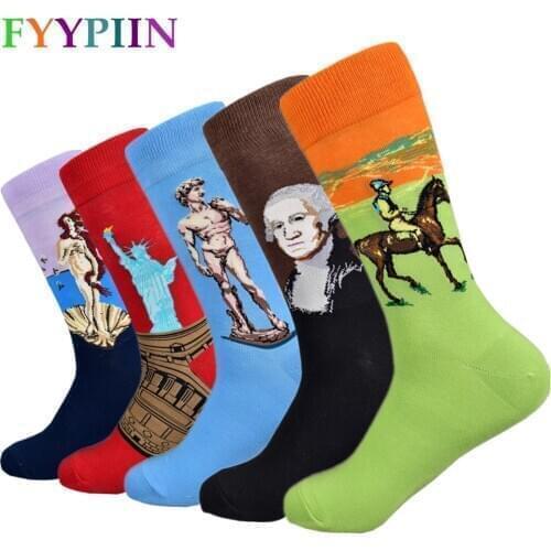 Mens socks fashion funny design cotton socks crazy oil painting series socks for men