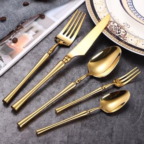 Gold Cutlery Set 18/10 Stainless Steel Golden Knives Forks Spoons Cutlery Set Kitchen Tableware Gold Dinnerware Set Dropshipping