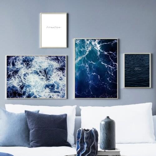 Natural Blue Sea Wave Quote Wall Art Canvas Painting Nordic Posters And Prints Landscape Wall Pictures For Living Room Decor
