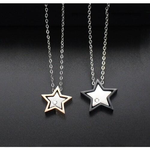 Simple gold black Cubic Zircon Star stainless steel Pendants & Necklace Women Chain rhinestone Necklace Jewelry Accessories