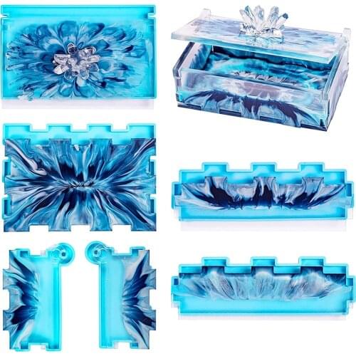 Resin Rectangle Box Mold, Epoxy Resin Silicone Storage Container with Lid Set Mould, Dominoes Jewelry Napkin Candy DIY Organizer