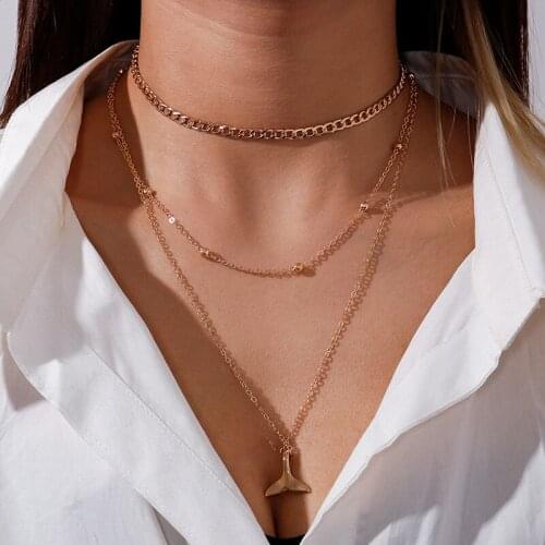 Romantic Fish Tail Pendants Necklaces for Women Multilayered Beads Chain Necklace Fashion Jewelry Valentines Day Gifts