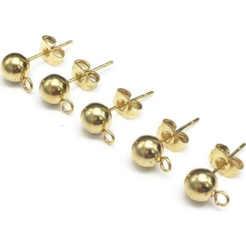 10pcs/lot Gold Plated Ball Earring Stainless Steel Charm 4mm/6mm/8mm Ball Earrings Stud For DIY Jewelry Earring Making Findings