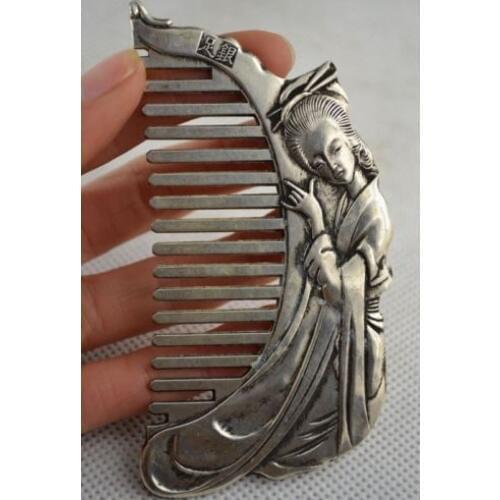Old Collectibles Decorated Handwork Miao Silver Carving Belle Noble Rare Comb decoration