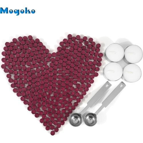 Mogoko New Style Wax Seal Beads 300 Pieces Octagon Sealing Wax Sticks Beads with 4 Candles and 2 Melting Spoons for Seal Stamp
