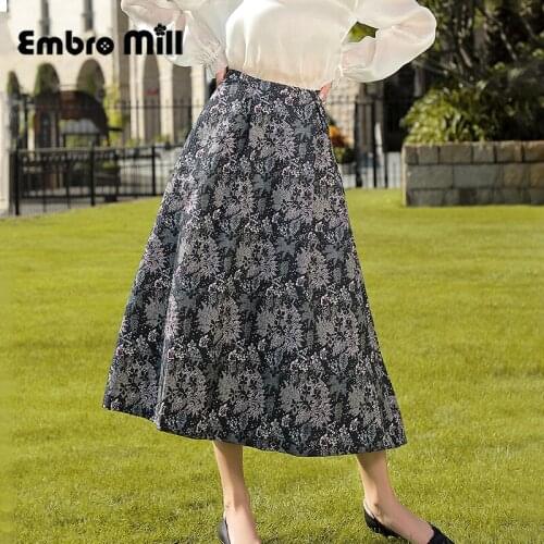 Half-Length Skirt New Autumn And Winter Embroidered Female Vintage Style Noble Elegant A-Linee Skirt S-XL