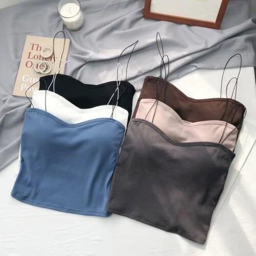 Women Spaghetti Strap Camis with Chest-Pad Sexy Summer Solid Color Tank-Tops Casual Simple All-match Chic Camisoles