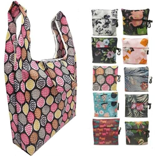 Women Foldable Eco-friendly Shopping Bag Tote Pouch Portable Grocery Storage Bag Cactus Dots Printing Ecological Reusable Bags