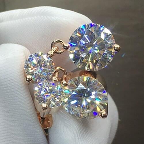 10K Yellow Gold Stud Earrings Women Wedding Anniversary Engagement Party Round Moissanite Diamond Elegant Trendy Romantic Cute