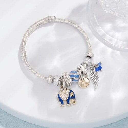 Stainless Steel Elephant Cuff Bracelets & Bangles For Women Fashion Vintage Wings Coin Alphabet Silver Boho Jewelry Accessories
