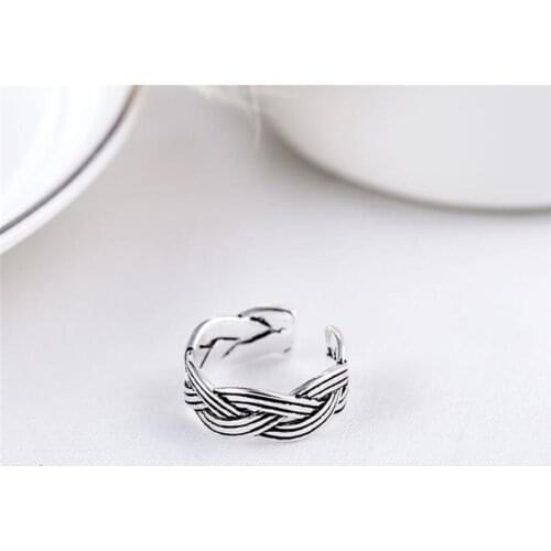Sole Memory Retro Wave Weaving Personality Creative Wild 925 Sterling Silver Female Resizable Opening Rings SRI316