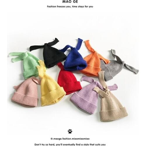 Winter Kids Hats Boys Girls Multicolor Fashion Tie Children Baby Hats and Caps Knitted Warm Hat Skullies Beanies Without Label