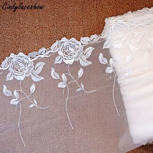 1Meter 24.5cm White Lace Trim Ribbon Single Side Embroidery Lace Fabrics Sewing Accessories Wedding Dress Home Textile Supplies