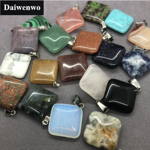 2.1*2.1cm Flat Square Pendant Natural Stone Unikate Malachite Green Aventurine