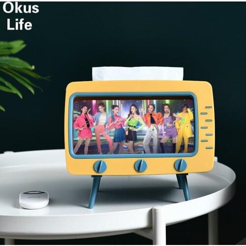 2021 Creative 2 In 1 TV Tissue Box Desktop Paper Holder Dispenser Storage Napkin Case Organizer with Mobile Phone Holder