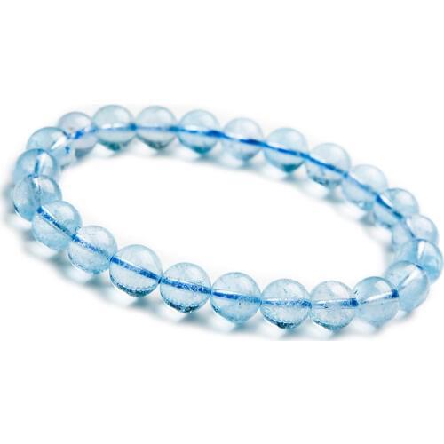8mm Genuine Natural Blue Gems Stone Transparent Crystal Quartz Round Bead Stretch Bracelet For Women Free Shipping
