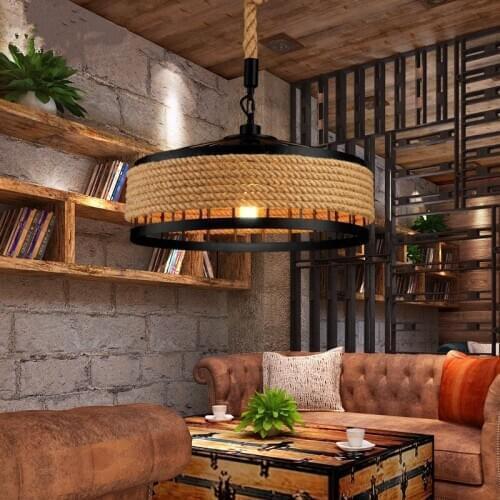 American retro industrial wind lighting creative personality restaurant bar cafe wrought iron rope Pendant Lights WF531338