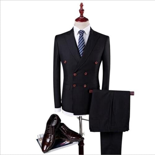 British Businessformal Wear Three-piece Double-breasted Blazer Vest Trousers Suit Korean Men Wedding Party Suit