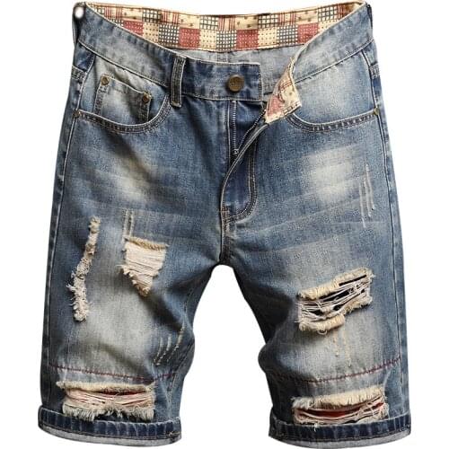 Pantalon Hombre Ripped Denim Short Knee Length Men Jeans Straight Pants Men Jeans Summer Casual Shorts Men