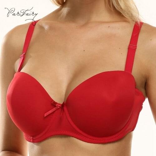 PariFairy Solid Color Silicon Band Strapless Bra Push Up for Big Boobs Busty Women Intimates Underwear Plus Size 85D 90D 95D