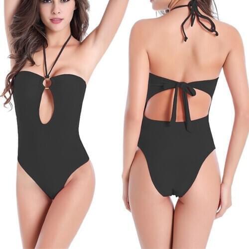 One Piece Swimsuit 2020 Long Sleeve Swimwear Women Bandage Print Sexy Black Bathing Suit String Backless Beachwear
