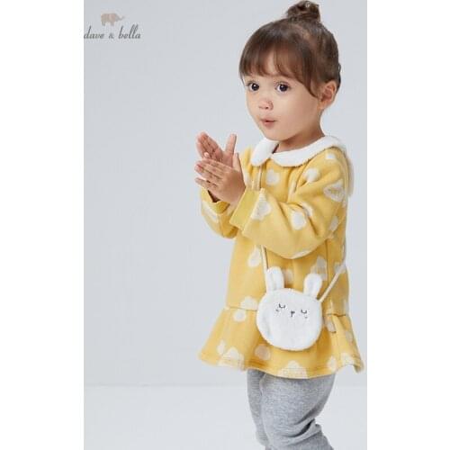 DBM19138 dave bella winter baby girls cute cartoon print clothing sets kids fashion sets children with a small bag 3 pcs suit