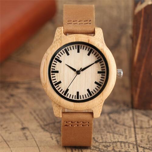 Wooden Watches For Woman Gift 100% Nature Wood with Casual Japanese Movement Quartz Bamboo Genuine Leather Reloj Hombre Clock