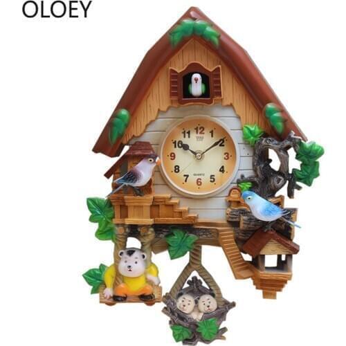 Wood Cuckoo Wall Clock Bird Decor Childrens Room Bedroom Wall Clocks Cartoon Vintage Home Decor Kitchen Reloj De Pared Watch