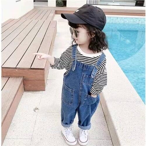 2021 Fashion Spring Summer Children Strap Solid Cotton Jumpsuit Casual Kids Clothing Overalls Pants Boys Girls Jeans Overalls