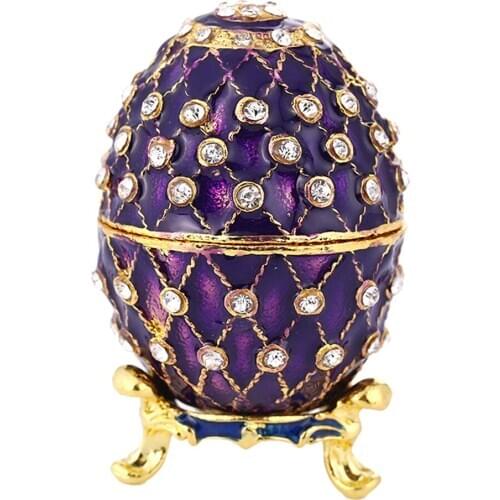 Purple Easter Egg Jewelry Box Enamel Trinket Holder Desk Decor Keepsake