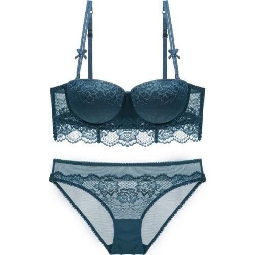 European and American Fashion Sexy Thin Cotton Half Cup Lace Womens Underwear Bra Set