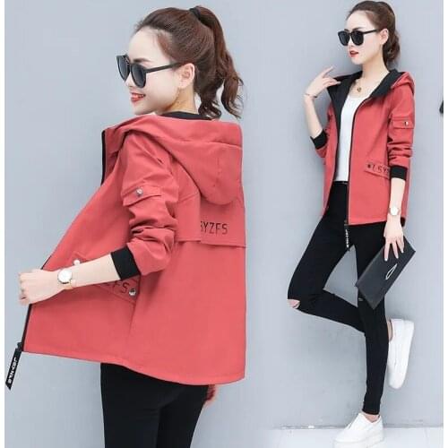 Womens Jackets 2021 New Autumn Windbreaker Famale Hooded Jacket Casual Basic Coat Loose Zipper Lightweight Outerwear Plus Size