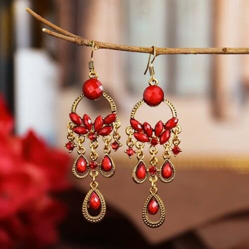 Trendy Flower Blue Crystal Long Tassel Dangle Earrings For Women Hangers 2020 Classic Indian Earrings Beads Wedding Earrings