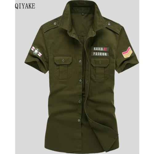 Newest 2019 classics mens military uniform style Shirt pure Cotton Casual short sleeved shirts Men Top Clothes Plus Size M-6XL