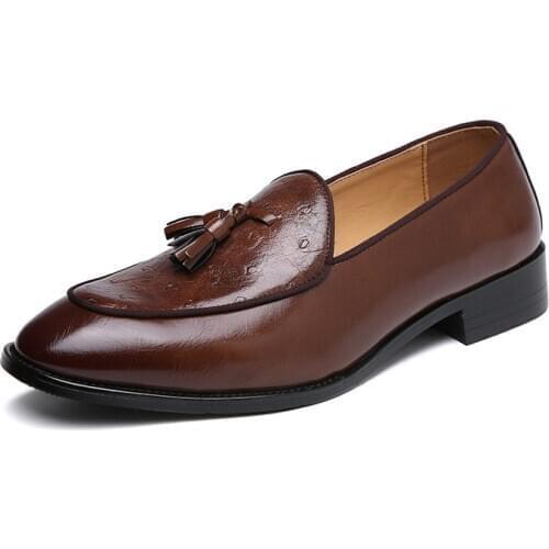 Male Formal Footwear Brown Slip On Men Tassel Leather Loafers Wedding Party Casual Shoes Driving Moccasins Big Size 37-48