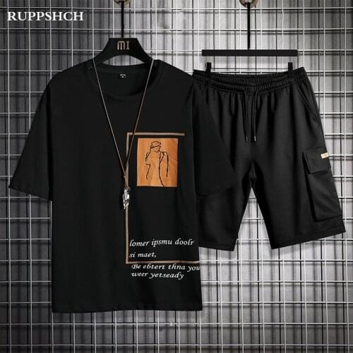 2021 Summer New Men Sports Suit Men Casual Short-sleeved Shorts High Quality Pattern Printing Letter Suit Men Trend Suit