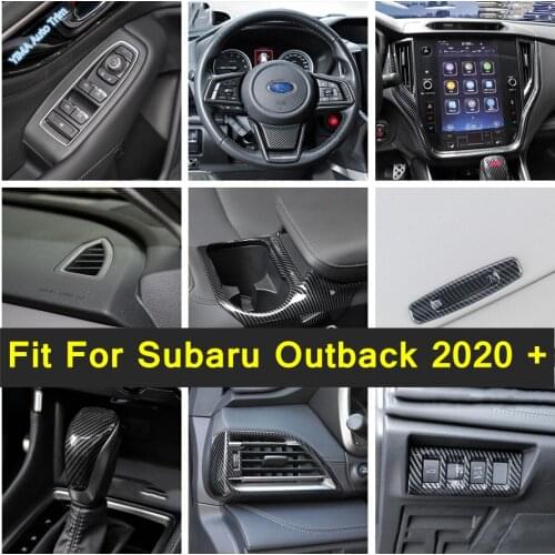 Steering Wheel / Skylight Handle / AC / Gear Shift Knob Stickers Trim For Subaru Outback 2020 2021 Carbon Fiber Interior Parts
