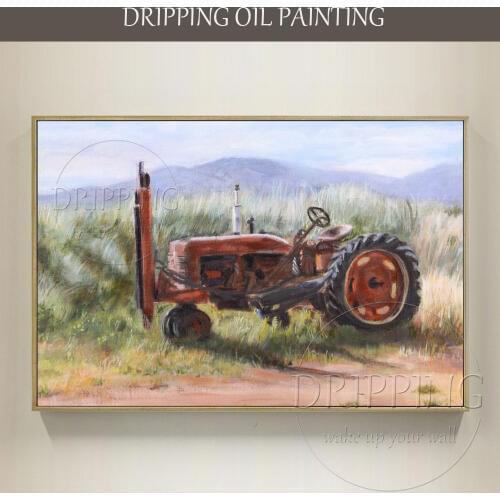 New Arrivals Hand-painted High Quality Impressionist Old Tractor Oil Painting on Canvas Tractor Oil Painting for Village Decor
