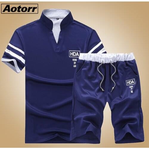 New Summer Men Sportswear Sets 2PCs Short Sleeve Letter T Shirt + Shorts Set Male Casual Slim Fit Tracksuit Sets for Youth