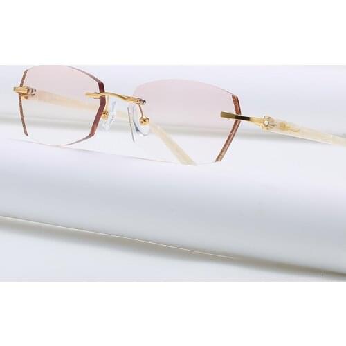ZIROSAT 58069 Alloy Tint Lenses Myopia Glasses Reading Glasses Diamond Cutting Rimless Titanium Glasses Frame for Women