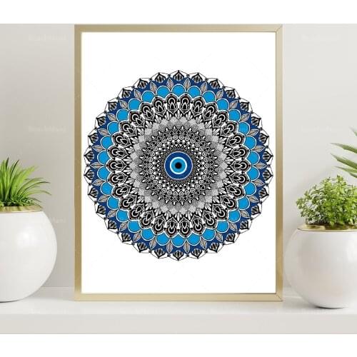 Original Mandala Turkish Eye/Oeil Turc Nazar Boncuk Poster Affiche Illustration Sacred Geometry-Wall Poster-Decorative Mural