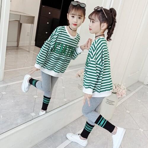 Girls autumn casual suit Girls striped sweater and pants two-piece suit Girl fashion sports suit Girls sweatshirt leggings suit