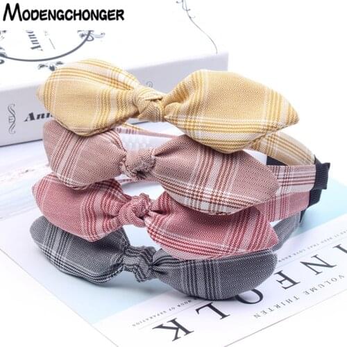 Stripe Fabric Hair Band For Women Girls Hair Bezel Turban Headband Rabbit Ear Lattice Hair Hoop Headdress Sweet Hair Accessories