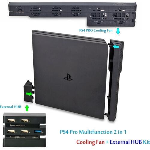 PS4 PRO Mulitfunction 2 in 1 Kit Cooler Cooling Fan and 5 External USB HUB for Sony Playstation 4 Pro