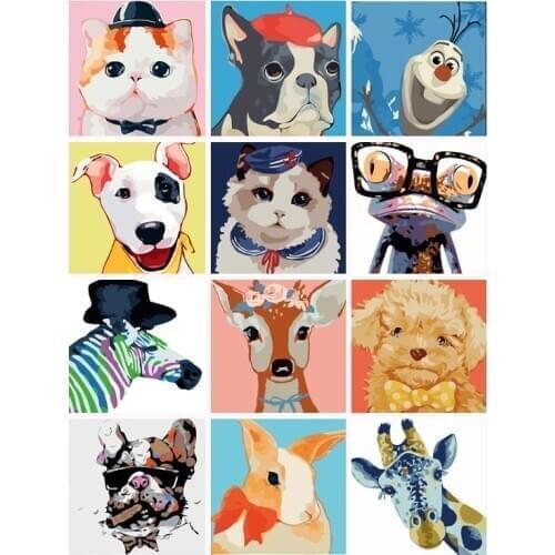 Frame DIY Painting By Numbers Children Cartoon Animals Paint By Number Hand Painted Calligraphy Painting 20x20cm Artowrk