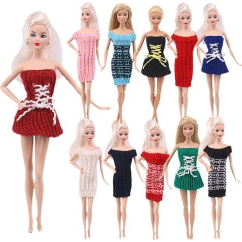 Handmade multicolored mini knitted sweater fur coat doll accessories tops casual dress dressing clothes for barbies doll kid toy