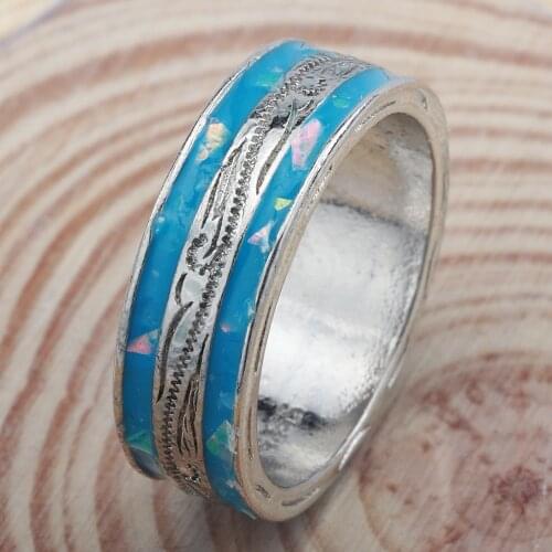 Luxury Blue Enamel Rings Europe America Vintage Irregular Pattern Opal Stone Jewelry For Men And Women Wedding Anniversary Gifts