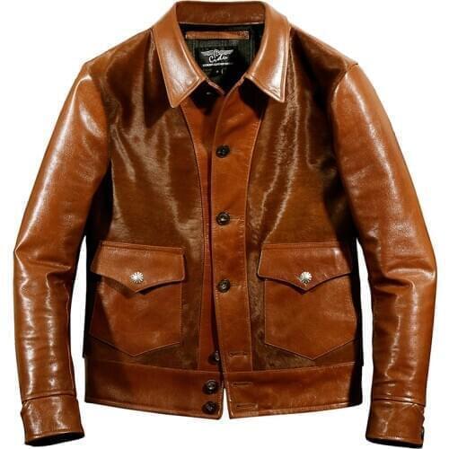 YR!Free shipping.Super luxury quality natural leather jacket.Italy horsehide+France goatskin.vintage genuine leather coat